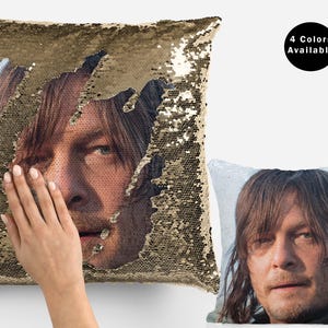 Norman Reedus Sequin Pillow Cover, Cool Daryl Flip Sequin Pillowcase, Best Norman Reedus Pillow Case Gift Idea For Fans