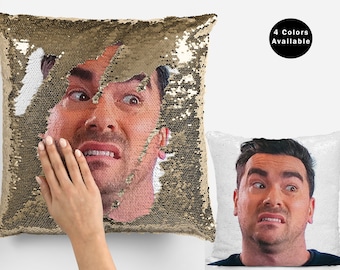 Dan levy sequin pillow cover, celebrity sequin pillowcase, funny dan levy flip sequin pillow case, dan levy meme throw pillow gifts