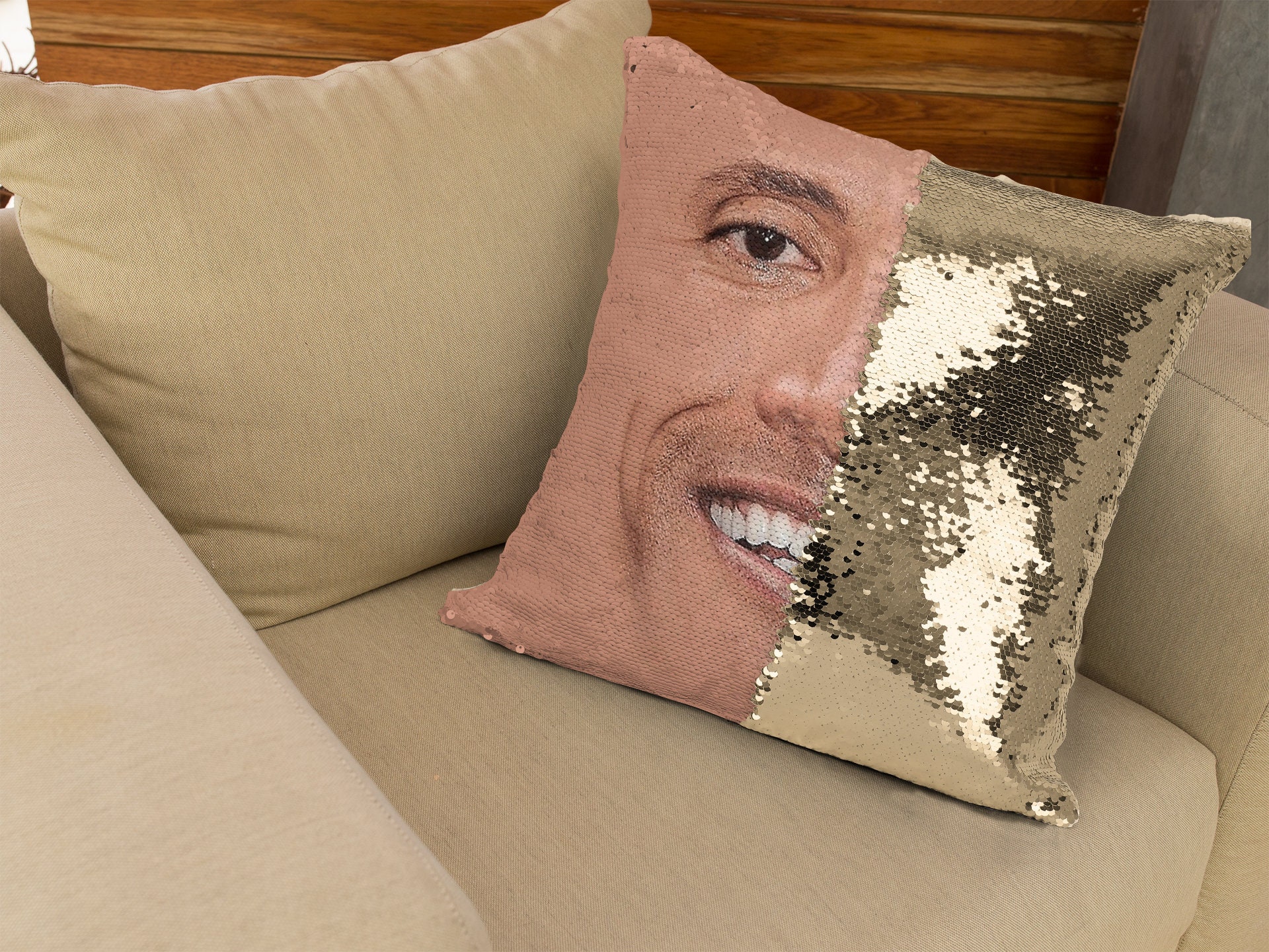 The Rock Meme Face Sequin Pillow Cover Funny the Rock Face 
