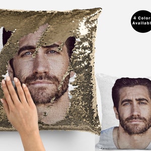 Jake gyllenhaal sequin pillow cover, celebrity sequin pillowcase, jake gyllenhaal flip sequin pillow case, pillow cushion & pillow gift idea
