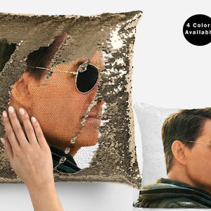 Funda de almohada con lentejuelas de Tom Cruise, funda de almohada con lentejuelas de celebridades, funda de almohada con lentejuelas de Tom Cruise, cojín de almohada e idea de regalo de almohada de Tom