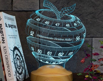 Lampada LED 3D personalizzata per dietista - Luce notturna personalizzata per dietista - Lampada da scrivania LED 3D Apple - Decorazione per ufficio - Regalo per nutrizionisti