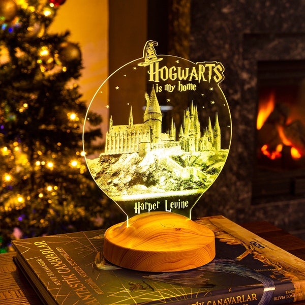 Lampe personnalisée Poudlard | Lampe LED 3D du château de Poudlard | Cadeau de ventilateur de lampe acrylique Veilleuse magique, cadeau pour Potterheads, fans HP