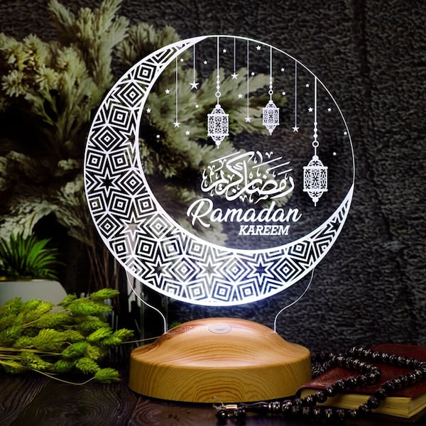 Lampe de chevet LED 3D pour Ramadan Kareem, cadeau pour amis musulmans, décoration du Ramadan, 7 couleurs, calligraphie islamique, cadeaux du Ramadan