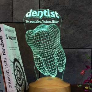 Zahnarztgeschenk Zahn Personalisierte 3D LED Lampe, Abschlussgeschenk, Zukünftiger Zahnarzt, Personalisiertes Nachtlicht Dentist