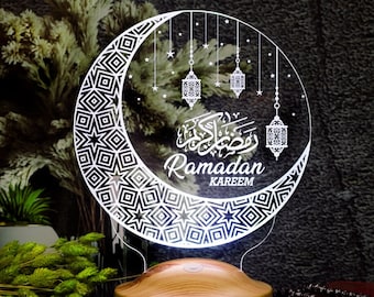 Lámpara LED para cabecera 3D Ramadán Kareem, regalo para amigos musulmanes, decoración de Ramadán, caligrafía islámica de 7 colores, regalos de Ramadán