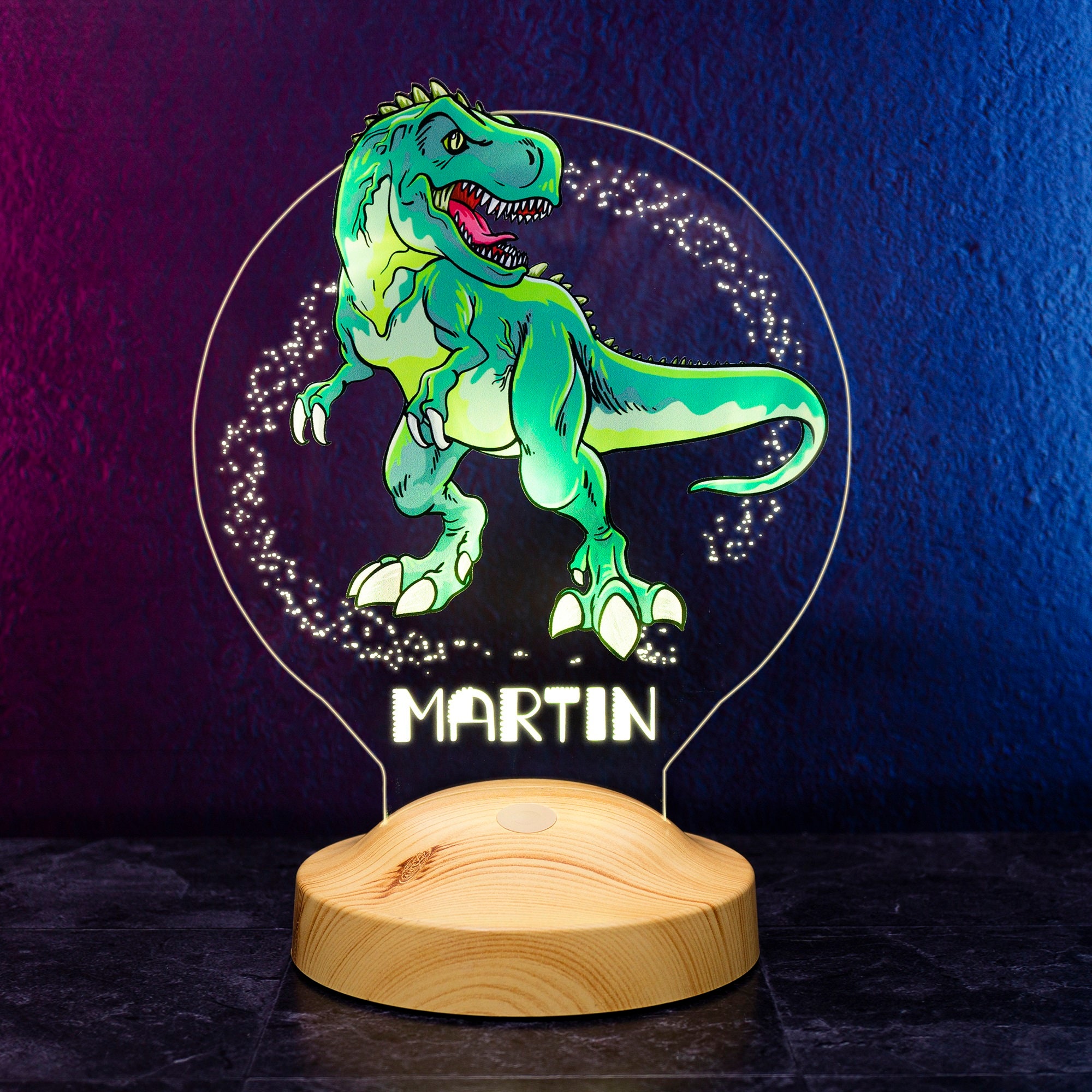 Dinosaur Night Light for Kids - Personalized T-rex Acrylic Night Light - Bedside Lamp for Boys - LED Nursery Decor - Baby Shower Gifts