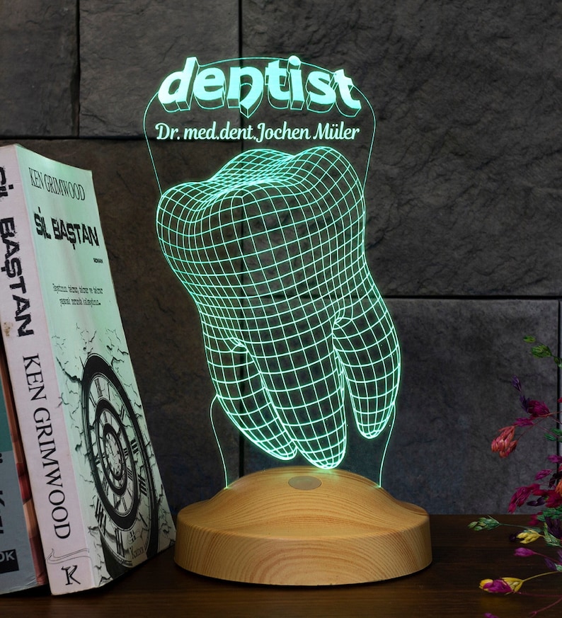 Zahnarztgeschenk Zahn Personalisierte 3D LED Lampe, Abschlussgeschenk, Zukünftiger Zahnarzt, Personalisiertes Nachtlicht Dentist