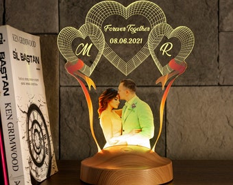 Jahrestag Geschenk Gravierte Lampe mit Foto, personalisiertes Nachtlicht, Verlobungsgeschenk Paar, personalisierte Lichter Valentinstag