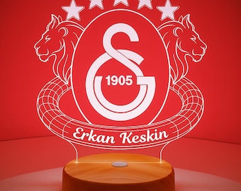 Galatasaray Custom Nachtlampje - Nachtlampje met Naam - Voetbal Acryl Nachtlampje - Voetbal Nachtlampje - 3D LED Lamp - Verjaardagscadeaus