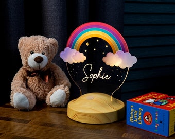 Personalized Night Light | Rainbow LED lamp | Children's room decoration | Children's room night light with name | Acrylic wood lamp for children