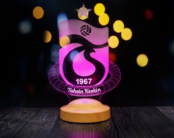 Trabzonspor 7 kleuren LED lamp met gewenste tekst of naam Trabzon voetballamp cadeau voor voetbalfans 3D voetbal
