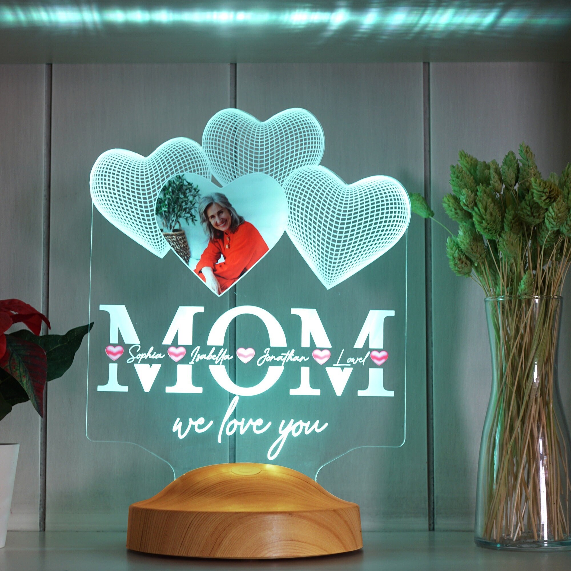 Lámpara personalizada para mamá, regalo para mamá, lámpara 3D con foto  personalizada, luz LED, luz nocturna, 7 colores, rotación Bluetooth, luces  de