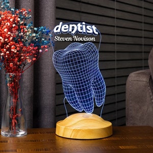 Personalized Dentist Night Light - Custom Text Night Light - Acrylic LED Night Light - Tooth Night Lamp - Dental Office Decor - Dentist Gift