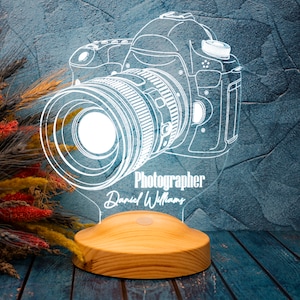 Photo Camera Acrylic LED Lamp - Night Light for Photography Lover - Photographer Studio Desk Lamp - LED Night Light - Gift for Photographer