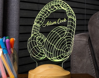 Headphones as a gamer gift with Spotify code and desired text, 3D LED lamp with song / name / DJ gift / friend gift / music addict