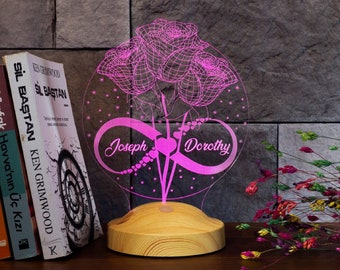 Roses and Eternity Personalized Gifts Lamp with Desired Text Personalized 3D Lamp/Night Light/Gift with Engraving/Pair of Night Light