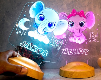 Elephant baby gift, elephant 3D night light for children's room with name, Christmas gift gift for girls birthday gift boys