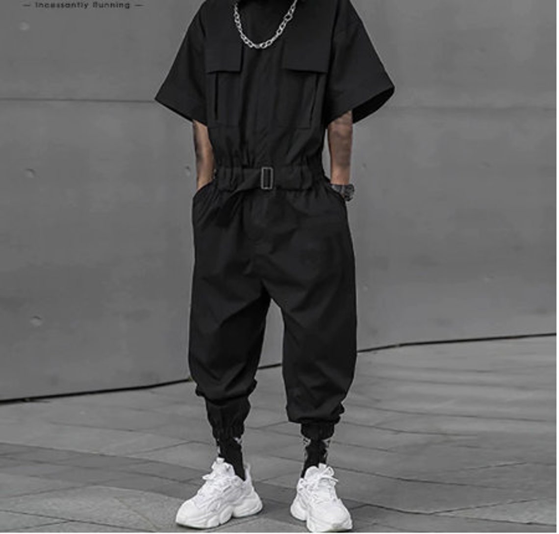 Men Cargo Overalls Solid Color Joggers 2021 Streetwear Lapel Etsy