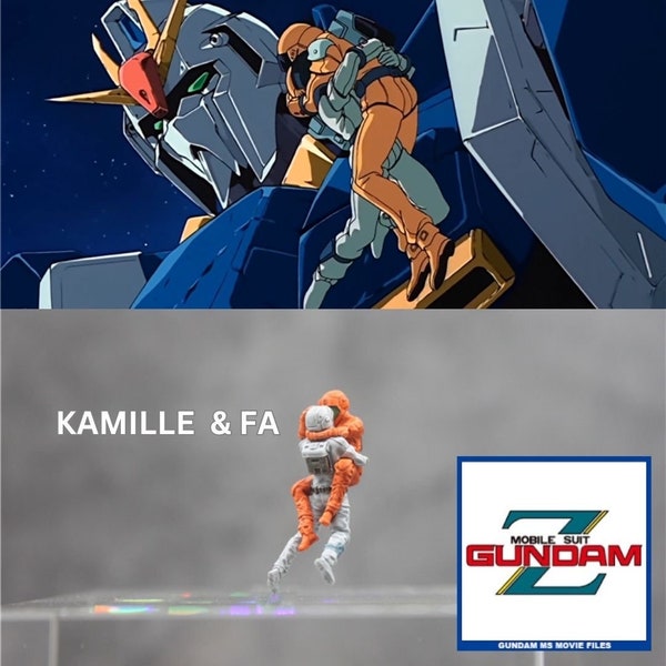 3D printed Kamille and Fa in a long embrace in Zeta Gundam movie  | 1/100 Gundam Scene