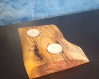 Olive wood candle holder