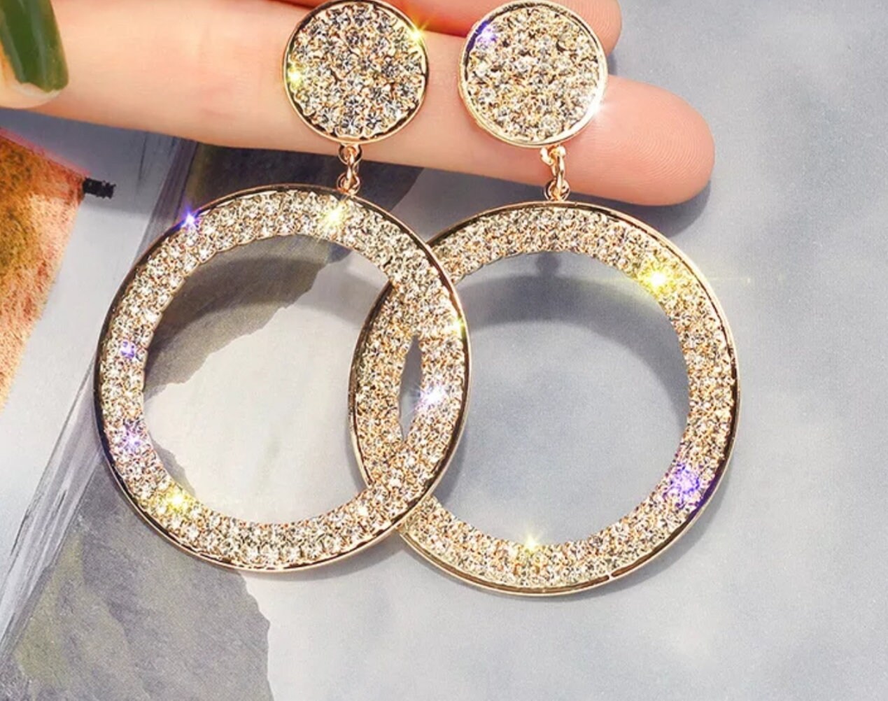 Circle Dangle Crystal Elegant Gold Classy Earrings L12 Etsy