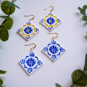Mediterranean Tile Inspired Earrings | Handmade | Hypoallergenic | 18k gold-plated| Polymer Clay |