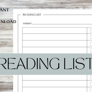 Minimalist Printable PDF Student Reading List - Etsy