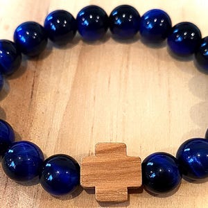 Holy Land Olive Wood Cross Natural Gemstone Bracelet