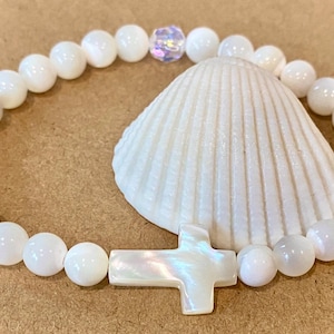 Mother of Pearl Small Beaded Cross Bracelet