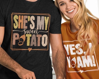 Camiseta "Ella es mi batata", camiseta "Yo soy un ñame", camisetas "Batata y ñame", camiseta a juego de otoño, Halloween, Acción de Gracias, camiseta de pareja, marido y mujer, regalo