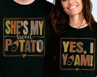 Camiseta "Ella es mi batata", camiseta "Yo soy un ñame", camisetas "Batata y ñame", camiseta a juego de otoño, Halloween, Acción de Gracias, camiseta de pareja, marido y mujer, regalo