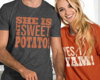 Ella es mi camisa de camote, camisa de ñame, camisas de ñame de camote, pareja divertida camiseta a juego de Acción de Gracias, camiseta familiar de esposo y esposa, regalo