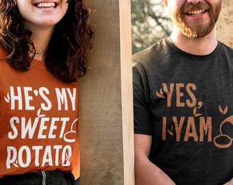 Él es mi camisa de batata, camisa de ñame, camisas de ñame de batata, camisa a juego de Acción de Gracias de Halloween de otoño, camiseta de pareja marido esposa, regalo