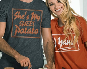 Ella es mi camisa de patata dulce I Yam, camisa a juego de acción de gracias de pareja, mamá y papá, a juego con la esposa del marido, camisa de regalo de amigos del mejor amigo