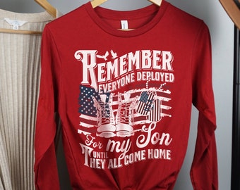 Camisa de manga larga RED Friday, apoya a nuestras tropas, recuerda a todos los que están desplegados por mi hijo, camisa militar RED Friday, regalo de graduación del ejército