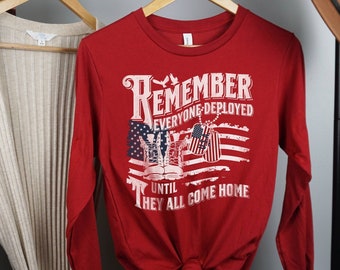 Camisa de manga larga RED Friday, camisa Remember Everyone Deployed, camisa RED Army Desployed para regalos de hijo, mamá, papá, esposa y novia militar