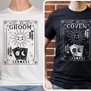 Witchy Bride's Groom Coven Crew Bachelor Party Shirt For Men, Tarot Bachelorette Tee Mystic Gothic Bride Groom's Groomsmen Bros Shirt, Gifts