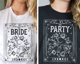 Camisa de despedida de soltera bruja, camisa de despedida de soltera de tarot, camisa de dama de honor del aquelarre de novia, camisa de despedida de soltera celestial mística gótica, regalos