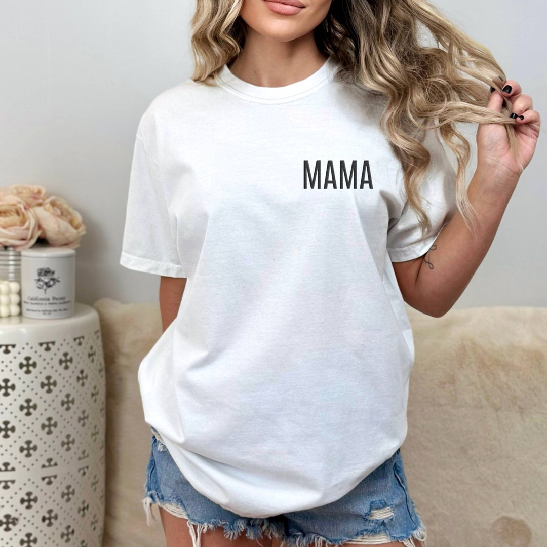 Comfort Colors Embroidered Mama Shirt Retro Mama Garment Dyed - Etsy