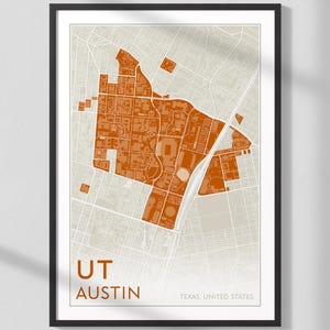 University of Texas at Austin Map Print | UT Austin Wall Art | Student Graduation Gift | University Campus Poster | Austin Texas USA