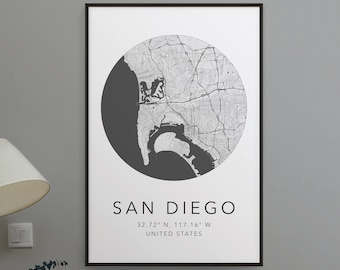 San Diego Map Print | City of San Diego Print | Map of San Diego California | Minimalist Map Art | Modern Map Art | City Map Print