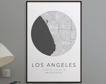 Stampa della mappa di Los Angeles / Stampa della città di Los Angeles / Mappa di Los Angeles California / Arte della mappa minimalista / Stampa della mappa della città / Arte di viaggio