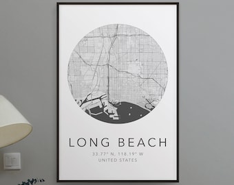 Stampa mappa di Long Beach / Mappa di Long Beach California / Arte mappa minimalista / Arte mappa moderna / Stampa mappa della città / Arte di viaggio / Stampa per la casa