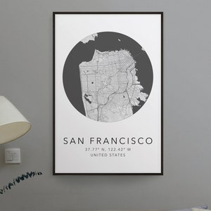 | d’impression de carte de San Francisco ville de San Francisco | Carte de San Francisco California | | d’art cartographique minimaliste | d’art cartographique moderne Imprimer la carte de la ville