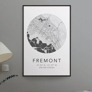 Fremont Map Print | City of Fremont Print | Map of Fremont California | Minimalist Map Art | Modern Map Art | City Map Print | Travel Art