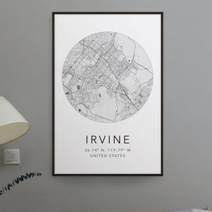 アーバイン地図プリント | アーバイン市プリント | カリフォルニア州アーバインの地図 | ミニマリスト地図アート | モダン地図アート | 市地図プリント | 旅行アート
