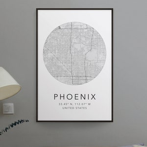 Phoenix Karte Drucken | City of Phoenix Print | Karte von Phoenix Arizona | Minimalistische Karte Kunst | Moderne Kartenkunst | Stadtplan drucken | Reisekunst