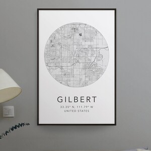 Impressão do mapa de Gilbert de <br> Entrega Rápida? Cidade de Gilbert <br>de <br> Entrega Rápida? Mapa de Gilbert Arizona | Arte minimalista do mapa | Arte moderna do mapa | Impressão do mapa da cidade | Arte de viagem