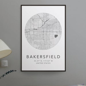 Bakersfield Map Print | Map of Bakersfield California| Minimalist Map Art | Modern Map Art | City Map Print | Travel Art